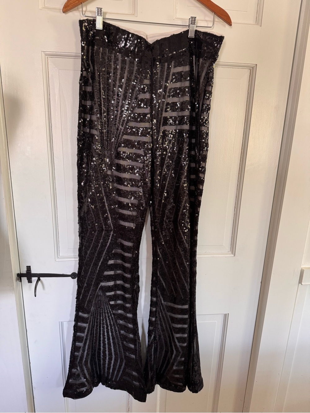 Black Sequin Bellbottom Pants NWOT